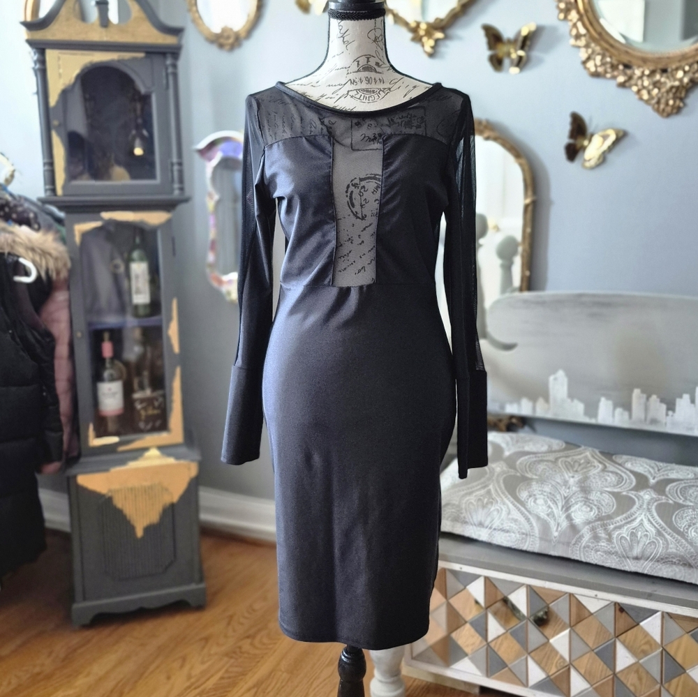 Akira Chicago Red Label Rock Chic Black Long Sleeve Dress Large